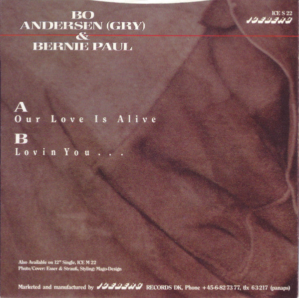 Bo Andersen & Bernie Paul : Our Love Is Alive (7", Single)