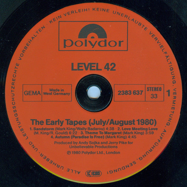 Level 42 : The Early Tapes · July/Aug 1980 (LP, Album, RE)