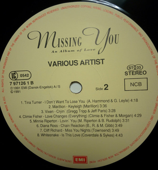 Various : Missing You (An Album Of Love) (LP, Comp)
