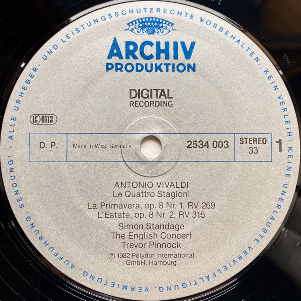 Antonio Vivaldi, The English Concert, Simon Standage • Trevor Pinnock : Le Quattro Stagioni = Die Vier Jahreszeiten = The Four Seasons = Les Quatre Saisons (LP)