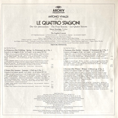 Antonio Vivaldi, The English Concert, Simon Standage • Trevor Pinnock : Le Quattro Stagioni = Die Vier Jahreszeiten = The Four Seasons = Les Quatre Saisons (LP)