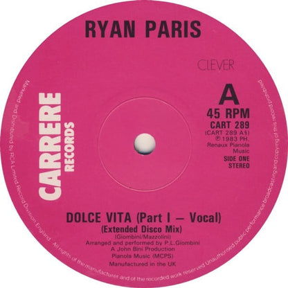 Ryan Paris : Dolce Vita (Extended Disco Mix) (12", Single, EMI)
