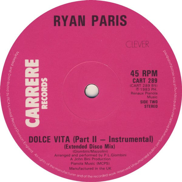 Ryan Paris : Dolce Vita (Extended Disco Mix) (12", Single, EMI)