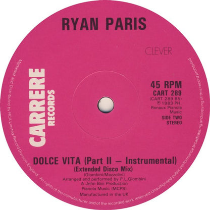 Ryan Paris : Dolce Vita (Extended Disco Mix) (12", Single, EMI)