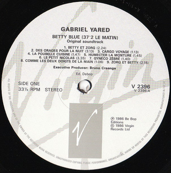 Gabriel Yared : Betty Blue (37°2 Le Matin) (LP, Album, Gre)