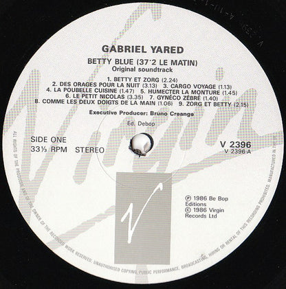 Gabriel Yared : Betty Blue (37°2 Le Matin) (LP, Album, Gre)