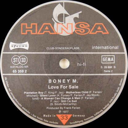 Boney M. : Love For Sale (LP, Album, Club)