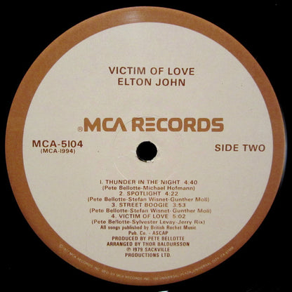 Elton John : Victim Of Love (LP, Album, Glo)