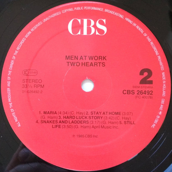 Men At Work : Two Hearts (LP, Album, Gat)
