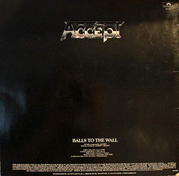 Accept : Balls To The Wall (LP, Album, Gat)