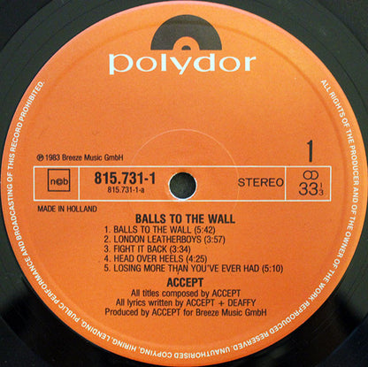 Accept : Balls To The Wall (LP, Album, Gat)