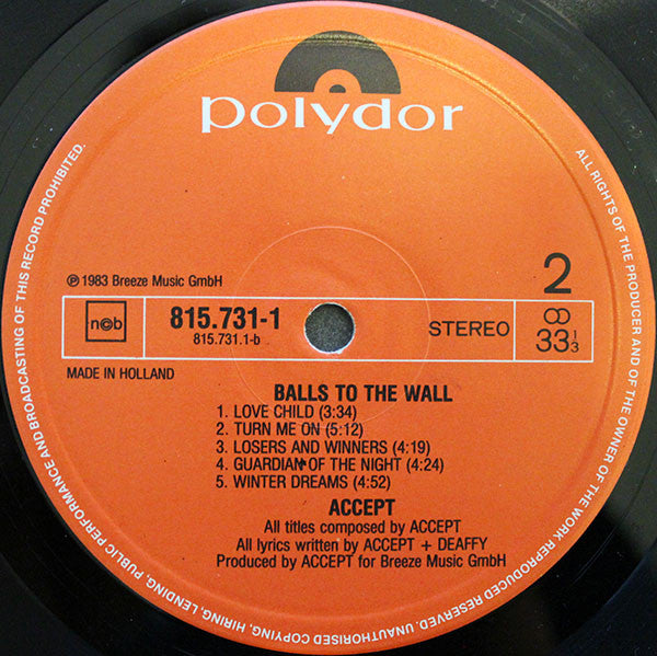 Accept : Balls To The Wall (LP, Album, Gat)