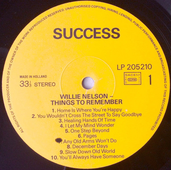 Willie Nelson : Things to Remember  (LP, Comp)