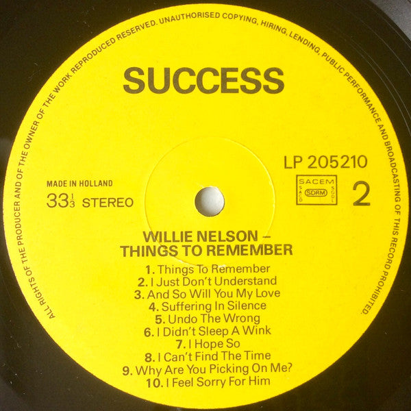 Willie Nelson : Things to Remember  (LP, Comp)