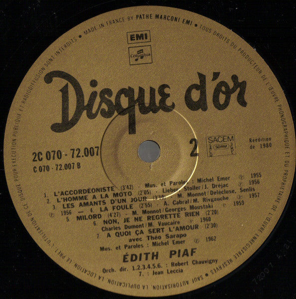 Edith Piaf : Disque D'Or - Vol. 1 (LP, Comp, RE, Gat)