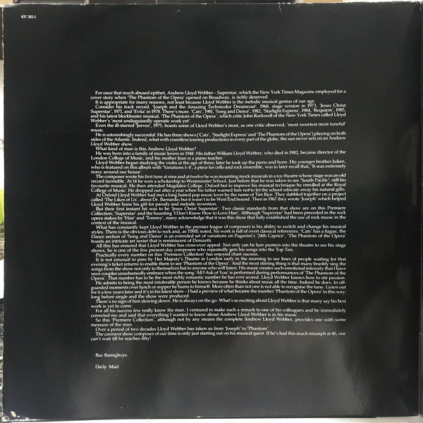 Various, Andrew Lloyd Webber : The Premiere Collection - The Best Of Andrew Lloyd Webber (LP, Comp)
