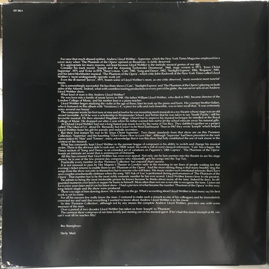 Various, Andrew Lloyd Webber : The Premiere Collection - The Best Of Andrew Lloyd Webber (LP, Comp)