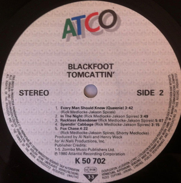 Blackfoot (3) : Tomcattin' (LP, Album, RE)