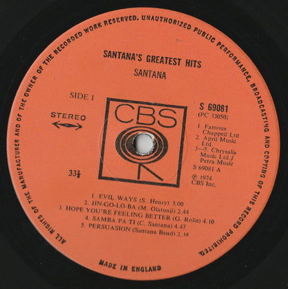 Santana : Santana's Greatest Hits (LP, Comp)