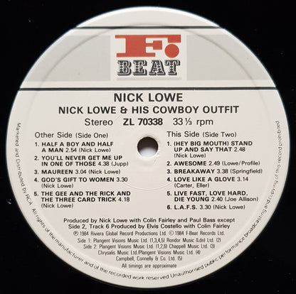 Nick Lowe And His Cowboy Outfit : Nick Lowe And His Cowboy Outfit (LP, Album)
