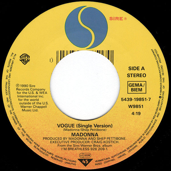 Madonna : Vogue (7", Single, Lar)
