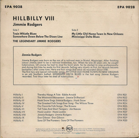 Jimmie Rodgers : Train Whistle Blues (7", EP)