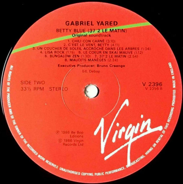 Gabriel Yared : Betty Blue (37°2 Le Matin) (LP, Album)