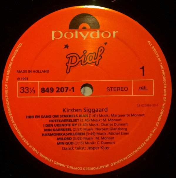 Kirsten Siggaard : Piaf (LP, Album)