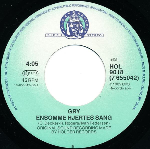Gry (3) : Ensomme Hjertes Sang (7", Single)