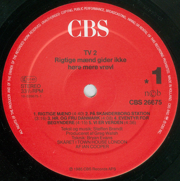 tv•2* : Rigtige Mænd Gider Ikke Høre Mere Vrøvl (LP, Album)