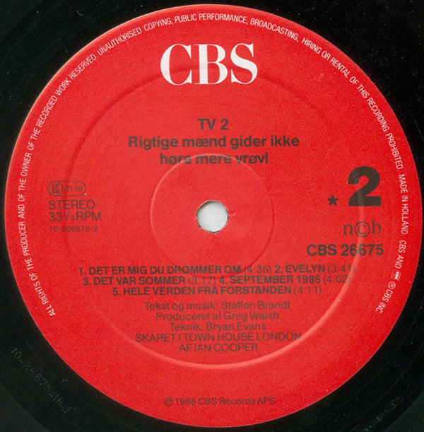 tv•2* : Rigtige Mænd Gider Ikke Høre Mere Vrøvl (LP, Album)