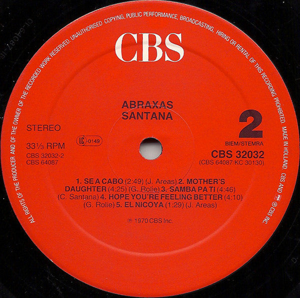 Santana : Abraxas (LP, Album, RE, Red)