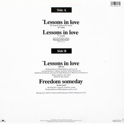 Level 42 : Lessons In Love (12", Single)