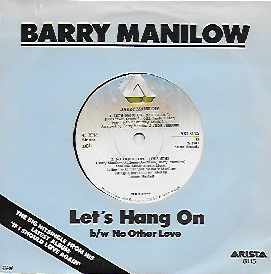 Barry Manilow : Let's Hang On (7", Single)