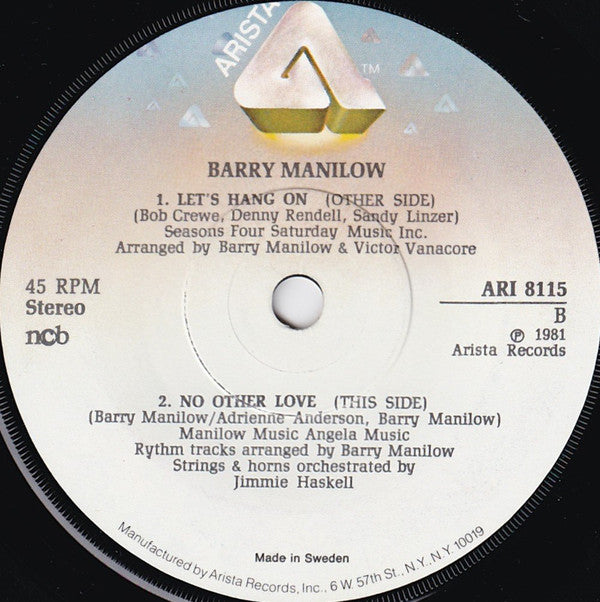 Barry Manilow : Let's Hang On (7", Single)