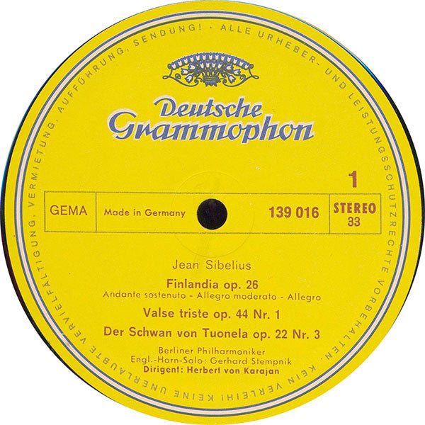 Jean Sibelius, Berliner Philharmoniker · Herbert von Karajan : Finlandia • Valse Triste • Der Schwan Von Tuonela • Tapiola (LP, RP)